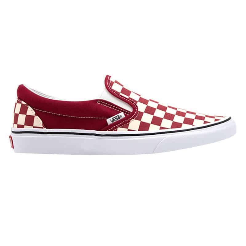 red check vans slip on