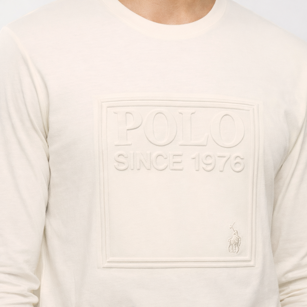 Polo Men’s Embossed Cotton T-Shirt – Stone – Size XL