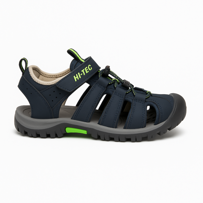 Hi-Tec Cove Breeze Boys Leather Sandals – Night Black / Lime
