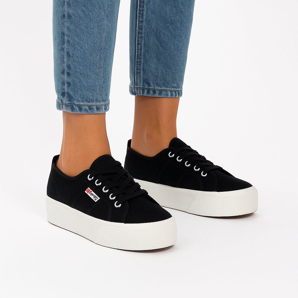 Superga Canvas 2730 Mid Platform Black with White Sole - Image 3