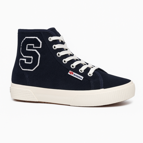 Superga 2295 Terry Patch Navy White – Men’s High-Top Canvas Sneakers
