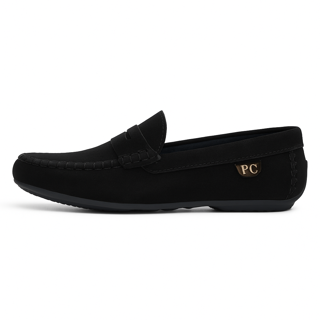 P Crouch & Co Unisex Black Suede Loafers