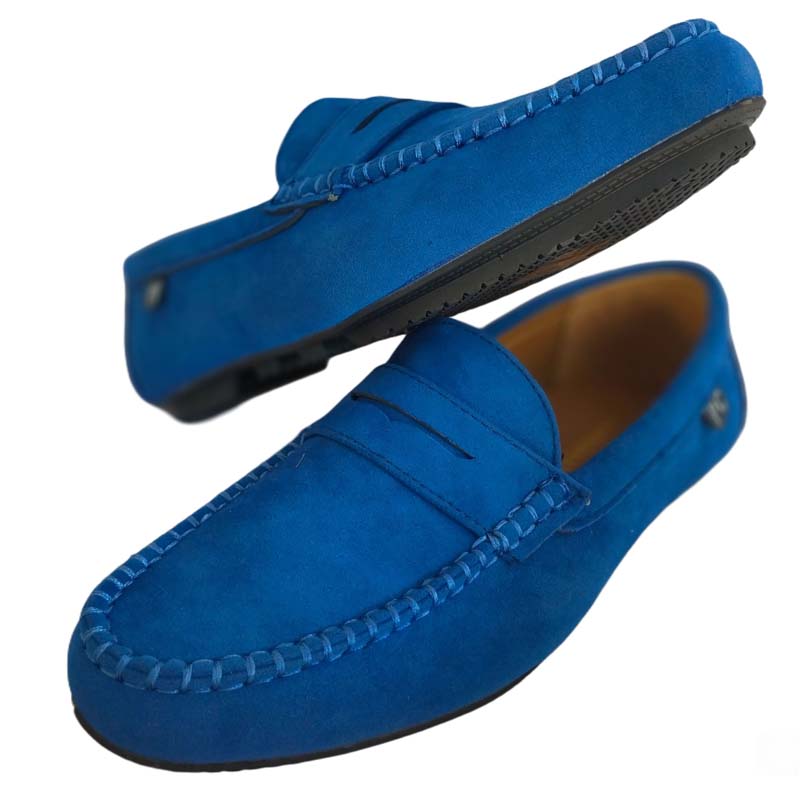 P Crouch & Co Unisex Blue Suede Loafers - Image 3
