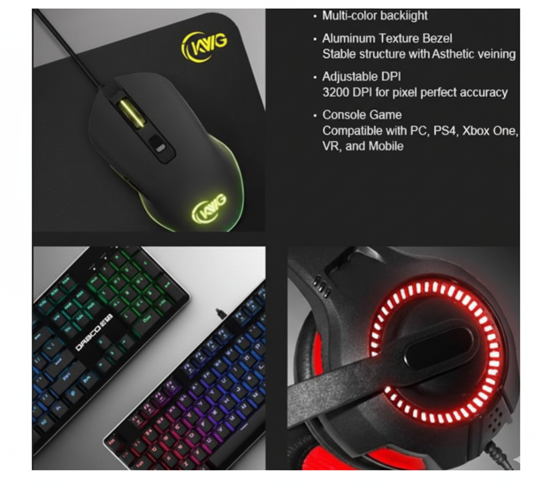 KWG Draco E1A 4 in 1 RGB Multi Colour Backlit Gaming Combo