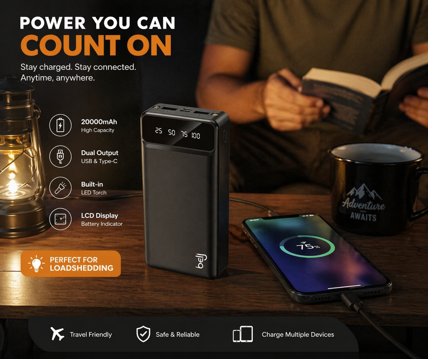 Belj 20000mAh Power Bank with LED Torch – Fast Charge USB & Type-C Portable Charger - Image 2