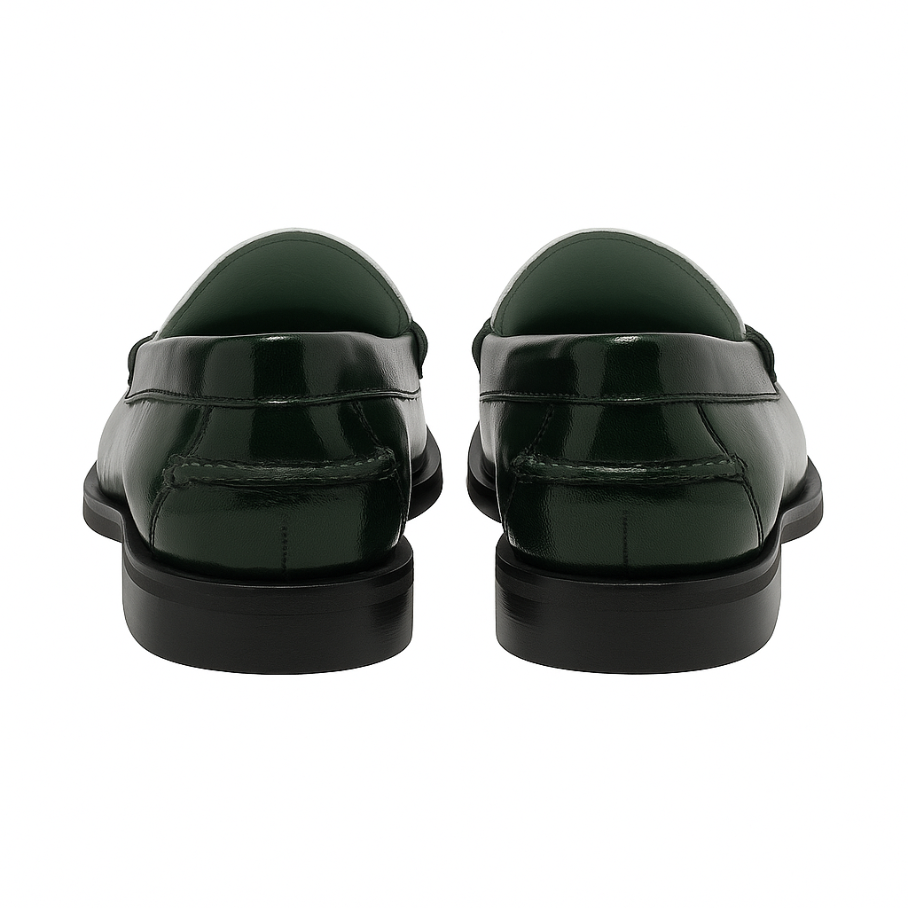 Dakotas Presley Hi-Shine Moc – Green/White | Genuine Leather Penny Loafer - Image 5