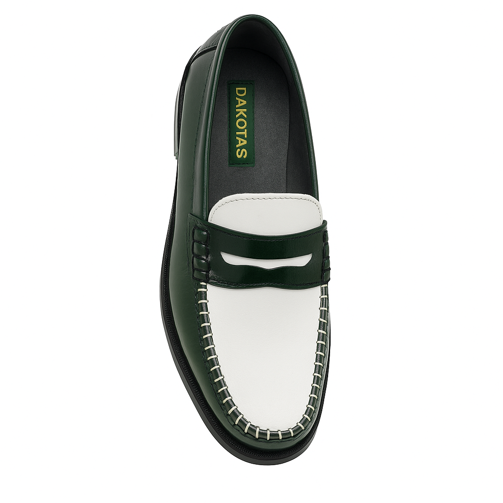 Dakotas Presley Hi-Shine Moc – Green/White | Genuine Leather Penny Loafer - Image 4