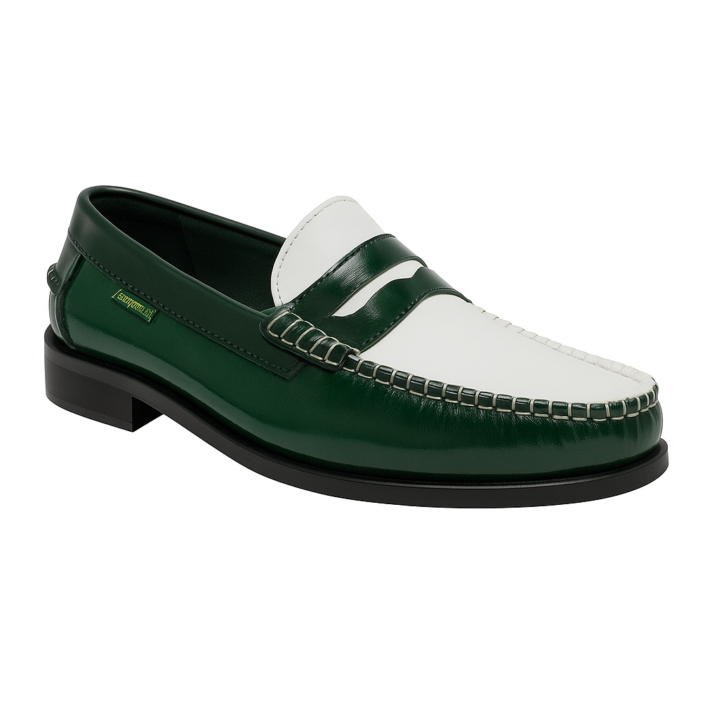 Dakotas Presley Hi-Shine Moc – Green/White | Genuine Leather Penny Loafer - Image 3