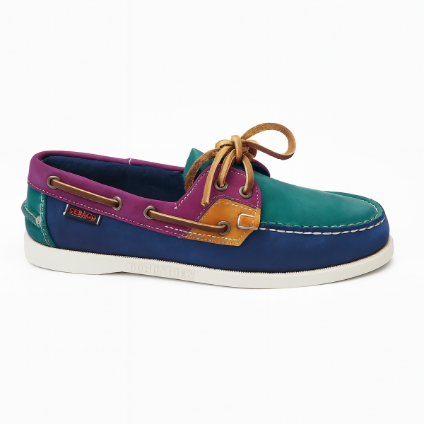 Sebago ROSSISLAND Multi-Colour Nubuck Boat Shoes (Blue / Petrol / Violet / Tan)
