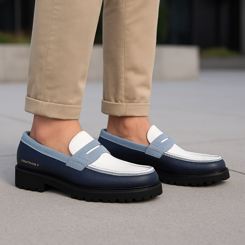 Alternative view of Jonathan D Leather Penny Moc – Navy/White (Men’s Loafers)