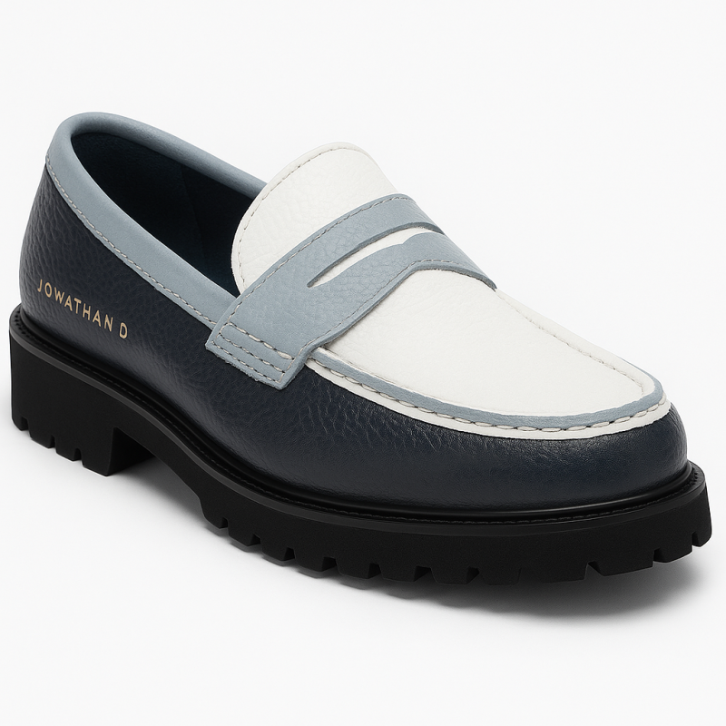 Jonathan D Leather Penny Moc – Navy/White (Men’s Loafers)