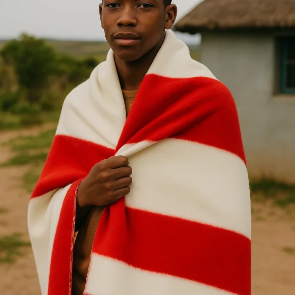 Cotton Blanket – Abakhwetha Edition (White & Red) - Image 3
