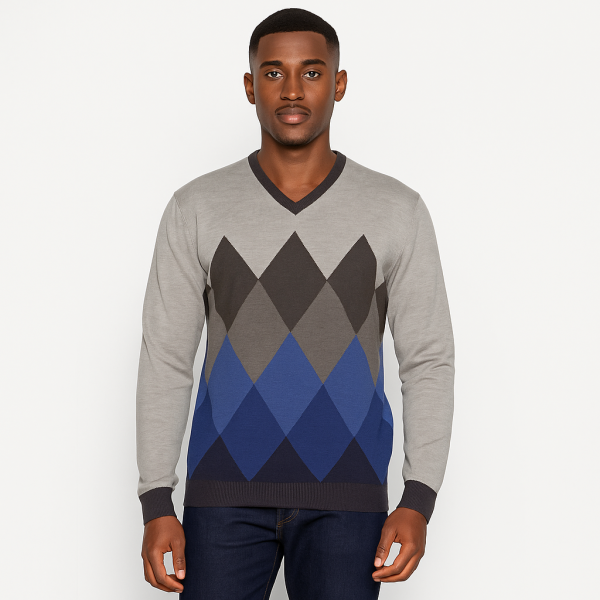 Alternative view of Netplay Signature Men's V-Neck Cotton Jersey – Grey/Black