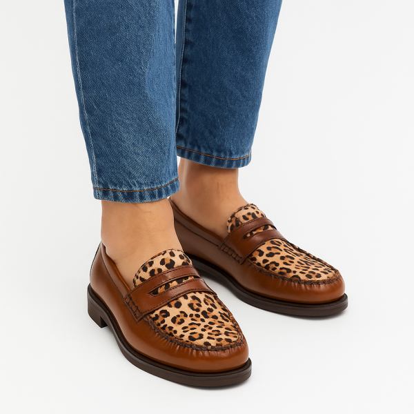 Alternative view of Dakota’s Pierre Hi-Shine Moc – Tan & Leopard Print