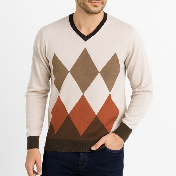 Alternative view of Netplay Signature Cotton Men's V-Neck Jersey – Beige/Brown