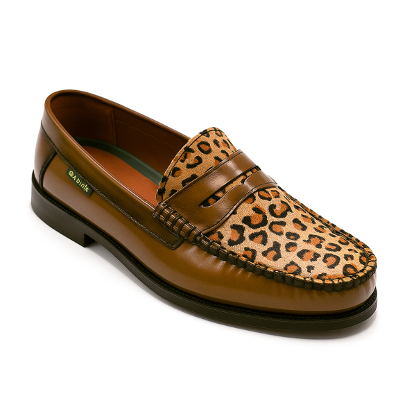 Dakota’s Pierre Hi-Shine Moc – Tan & Leopard Print