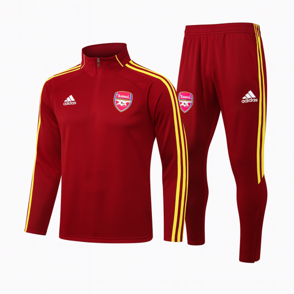 Arsenal 2025/26 Half-Zip Tracksuit Set – Maroon & Yellow (PRE-ORDER)