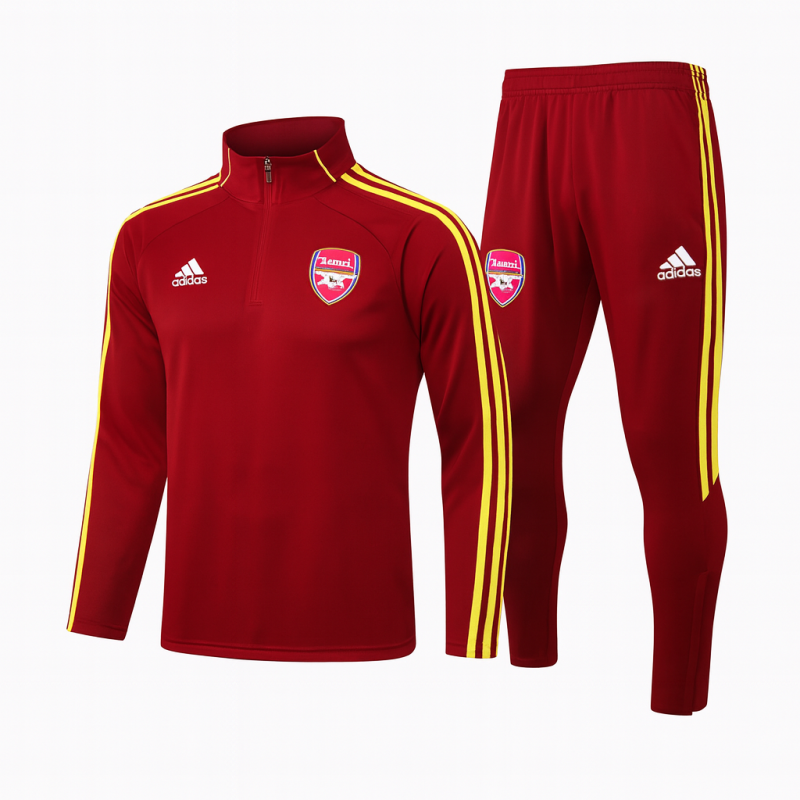Arsenal 2025/26 Half-Zip Tracksuit Set – Maroon & Yellow (PRE-ORDER)