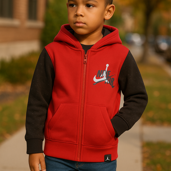 Alternative view of Jordan Kids Hooded Track Top – JDB Jumpman Classic Full Zip (Red/Black) 6–8 yrs