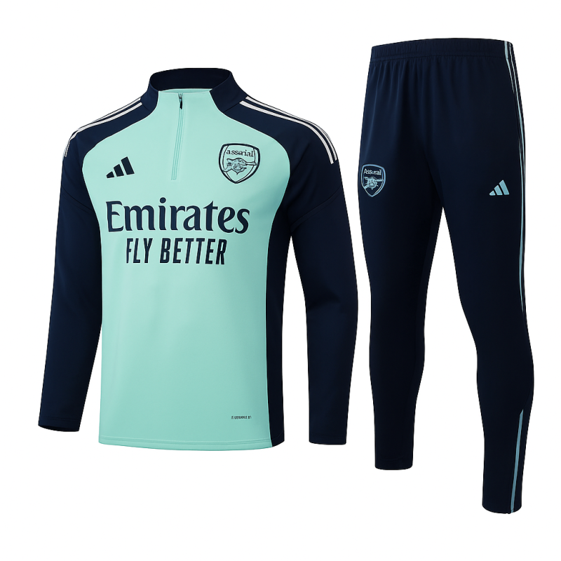 Arsenal 2025/26 Light Green & Navy Half-Zip Tracksuit Set