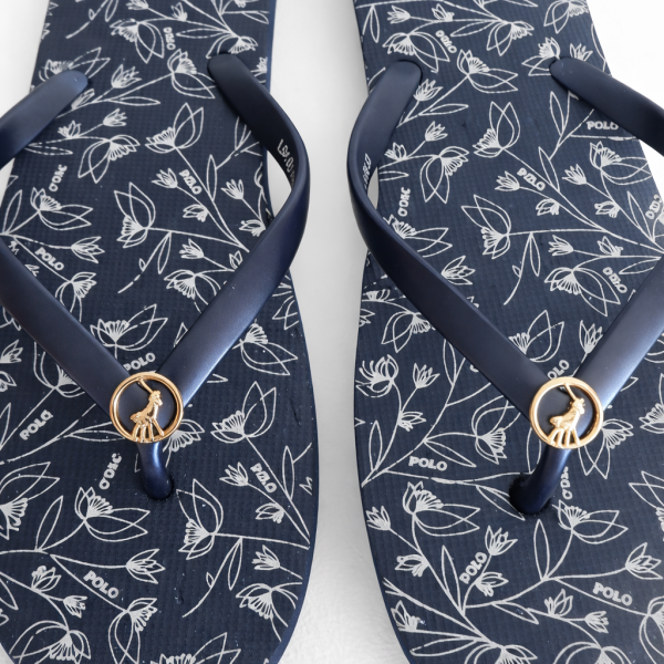 Polo Ladies Floral Print Flip Flops – Navy (Leather Strap | Summer Essential) - Image 4
