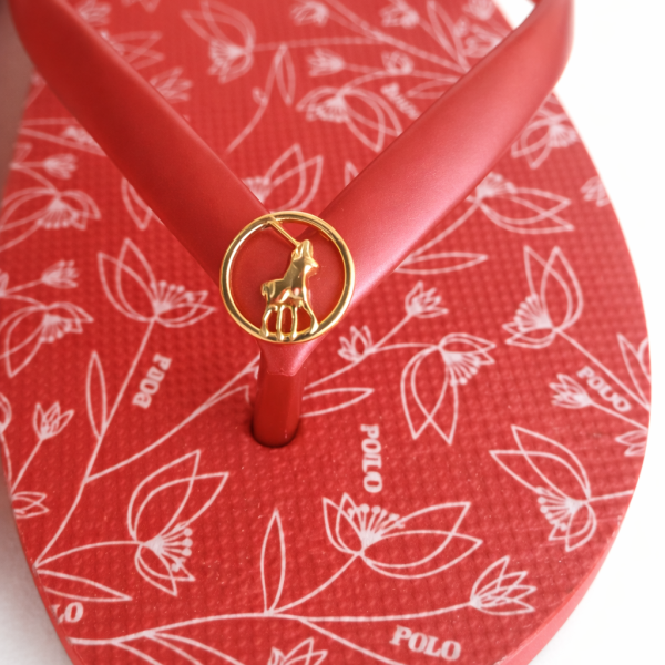 Polo Ladies Floral Print Flip Flops – Red (Leather Strap | Summer Essential) - Image 3
