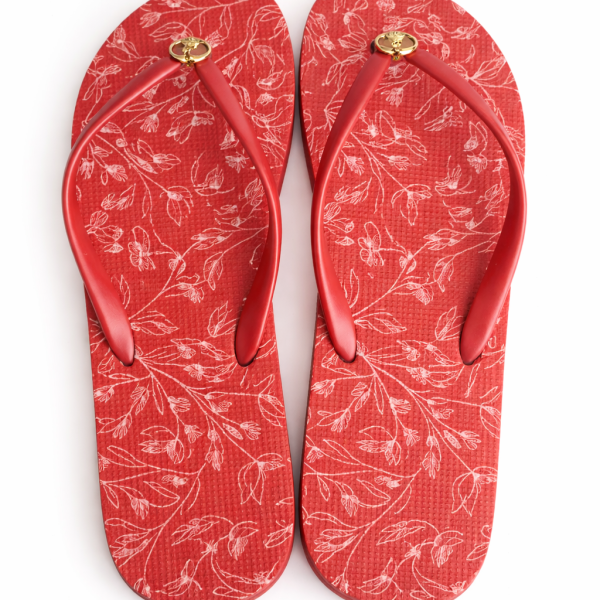 Polo Ladies Floral Print Flip Flops – Red (Leather Strap | Summer Essential) - Image 5