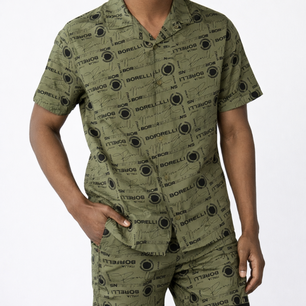 Alternative view of Borelli Cezaro Cotton Allover Print Shirt – Olive Signature