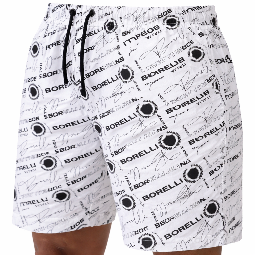 Curzio White Allover Print Cotton Short | Borelli