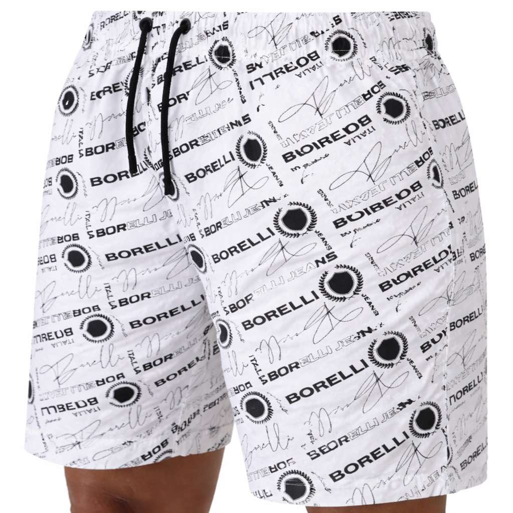 Curzio White Allover Print Cotton Short | Borelli - Image 2
