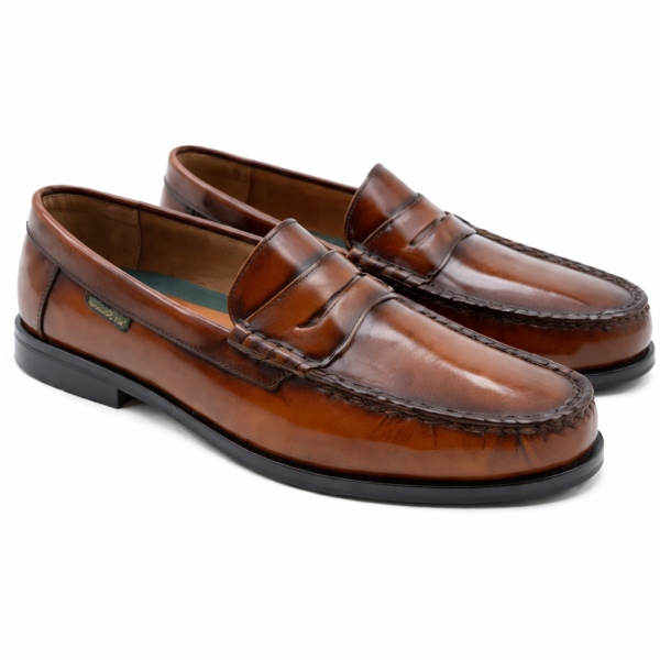 Alternative view of Dakotas Preston Hi-Shine Moc – Tan | Genuine Leather Penny Loafer