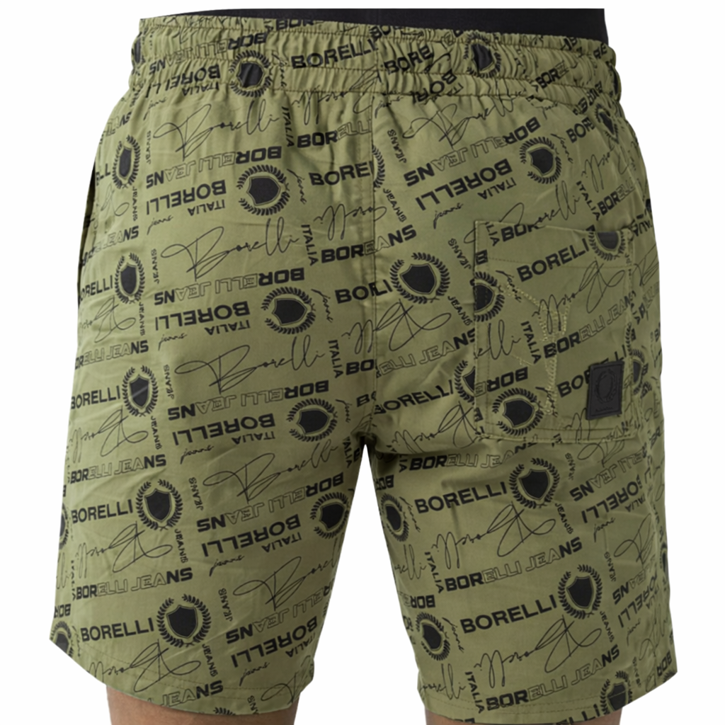 Borelli Curzio Cotton Twill Allover Print Short – Olive Signature - Image 4
