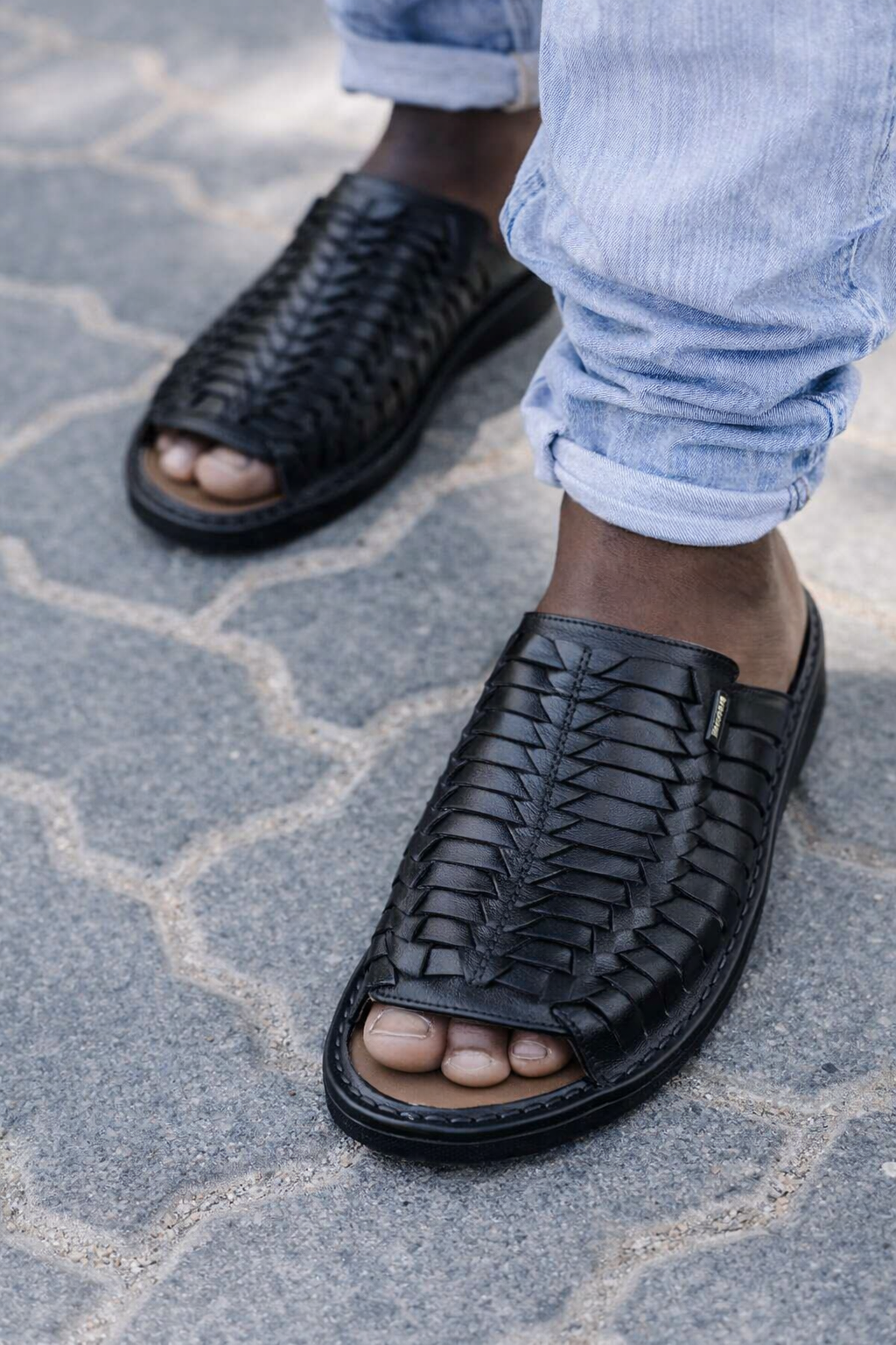 Dakotas Joseph Genuine Leather Woven Slide Sandal – Black - Image 2
