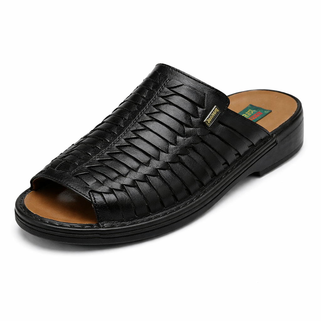 Dakotas Joseph Genuine Leather Woven Slide Sandal – Black
