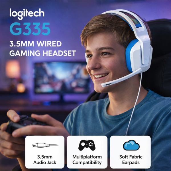 Logitech G335 Wired Gaming Headset – Lightweight Gaming Headphones with Flip-to-Mute Mic (White) - Image 4