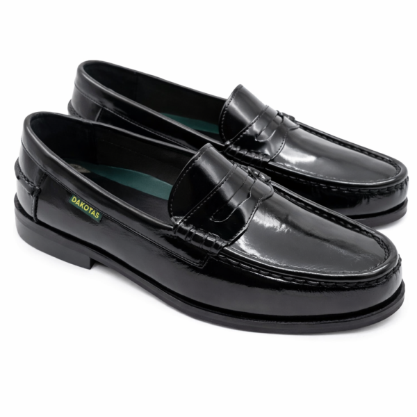 Dakotas Paul Hi-Shine Moc – Black | Genuine Leather Penny Loafer