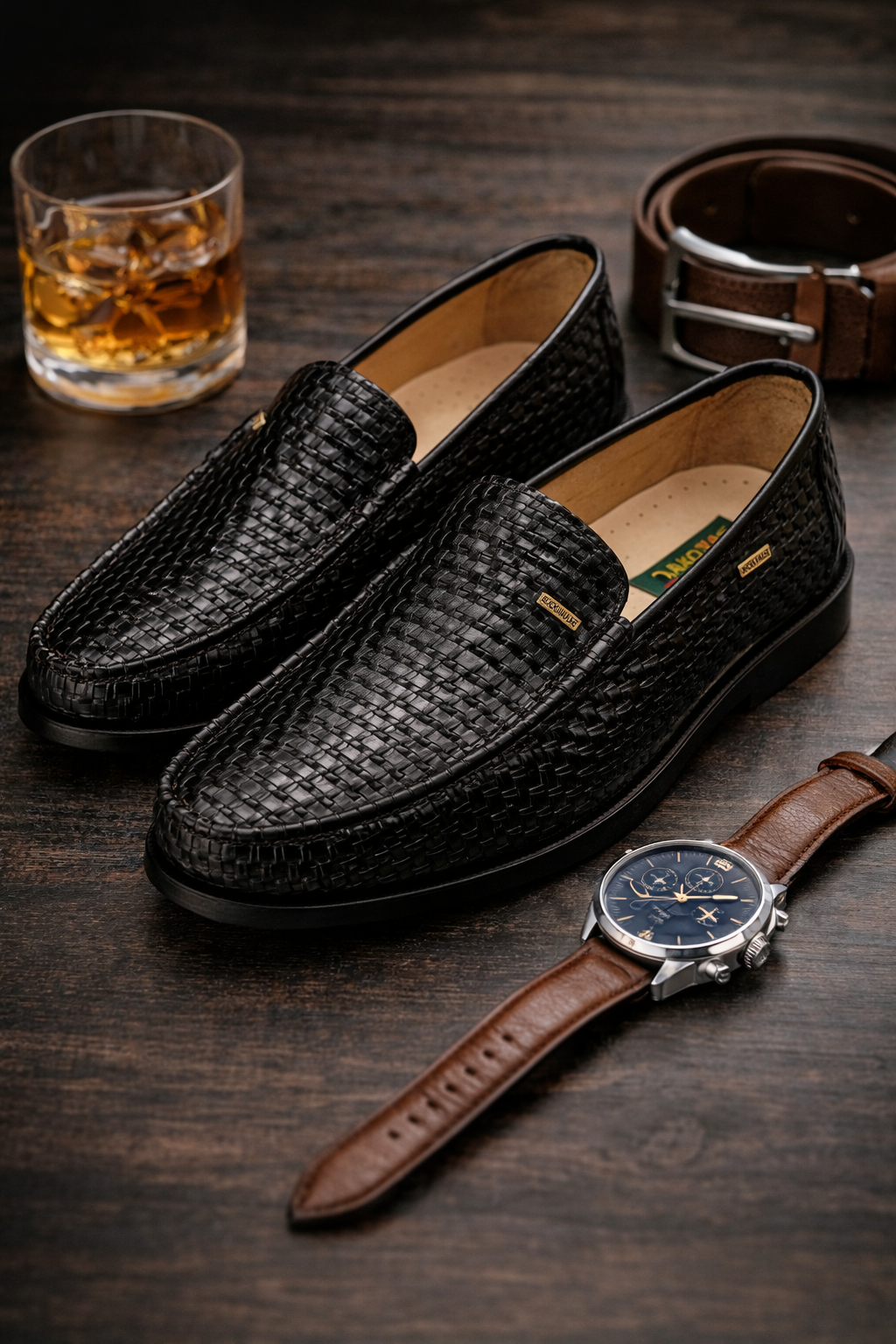Dakotas Vaden Hi-Shine Weave Moc – Black Genuine Leather Slip-On - Image 3