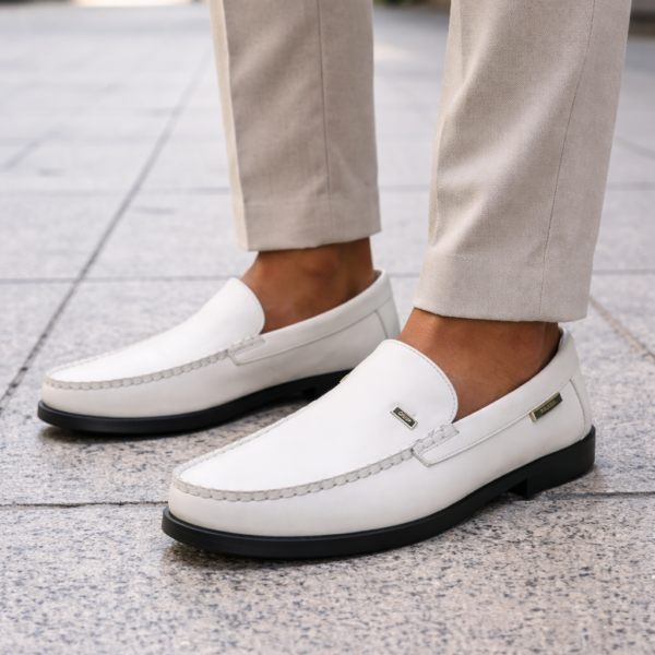 Dakotas Vic Hi-Shine Moc Genuine Leather Slip-On Loafer – White - Image 3