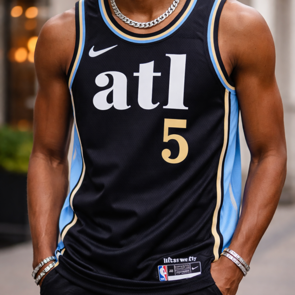Alternative view of Atlanta Hawks 2023–24 Black Fly City Edition Jersey – Dejounte Murray #5 (PRE-ORDER – Monthly Drop)