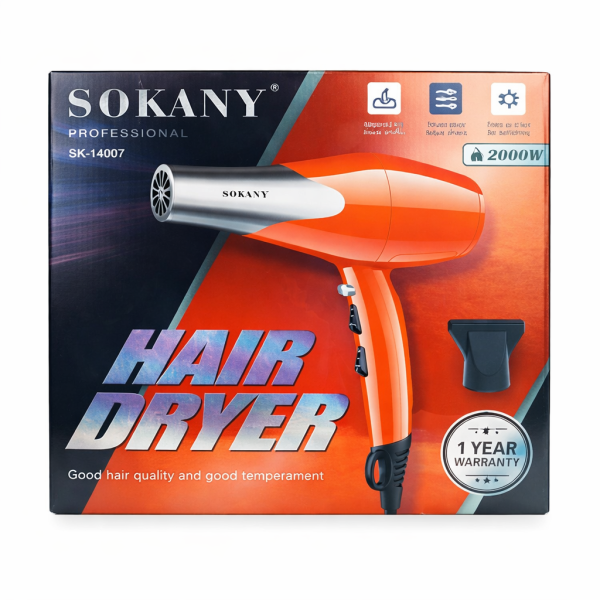 Alternative view of Sokany Professional 2000W Hair Dryer – Orange & Chrome Salon Power Blow Dryer
