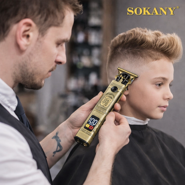 Alternative view of Sokany Professional Cordless Square Design Hair Trimmer – Gold Dragon LED Barber Clipper