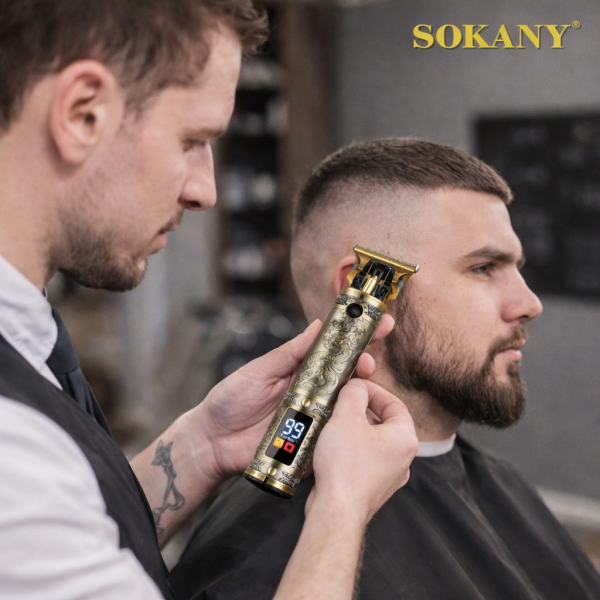 Sokany Professional Cordless Hair Trimmer Rechargeable – Gold Dragon Barber Clipper with LED Display - Image 3