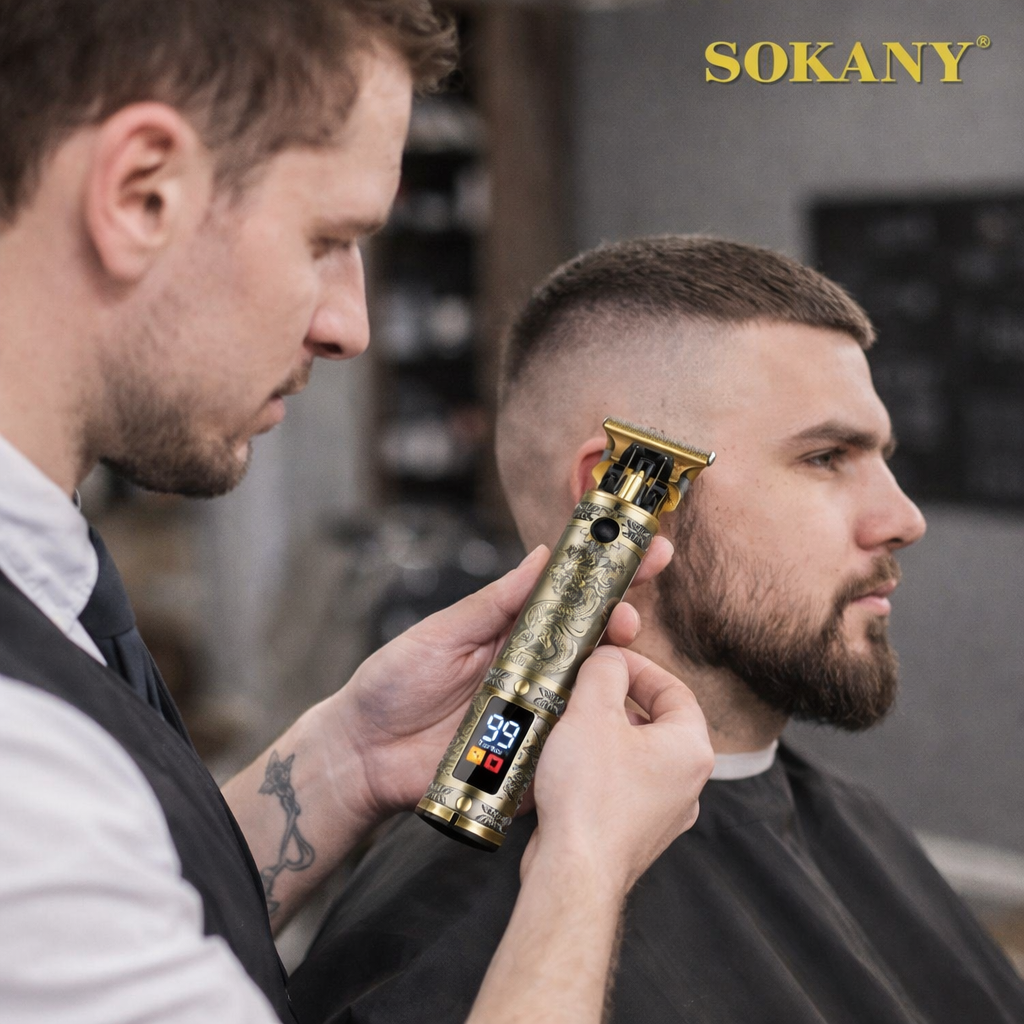Sokany Professional Cordless Hair Trimmer Rechargeable – Gold Dragon Barber Clipper with LED Display - Image 3