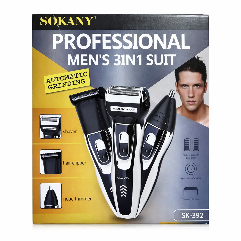 Sokany Professional 3-in-1 Men's Grooming Kit – Beard Trimmer, Hair Clipper & Nose Trimmer (Rechargeable) - Image 2