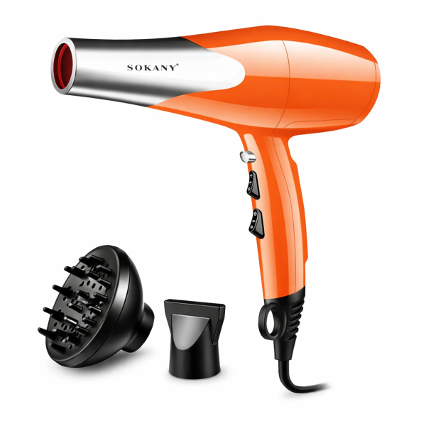 Sokany Professional 2000W Hair Dryer – Orange & Chrome Salon Power Blow Dryer