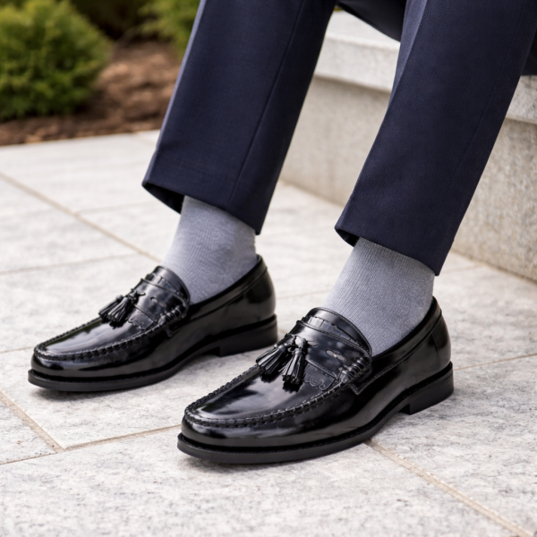 Dakotas Kelvin Hi-Shine Moc – Black Genuine Leather Tassel Loafer - Image 5