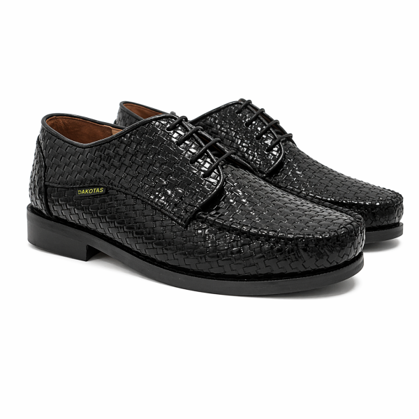 Dakotas Luther Hi-Shine Weave Moc – Black Leather Dress Shoe (Men’s Formal & Smart Casual)