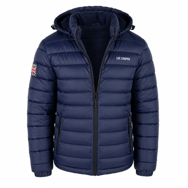 Lee Cooper Men’s Navy Puffer Jacket – Hooded Winter Essential