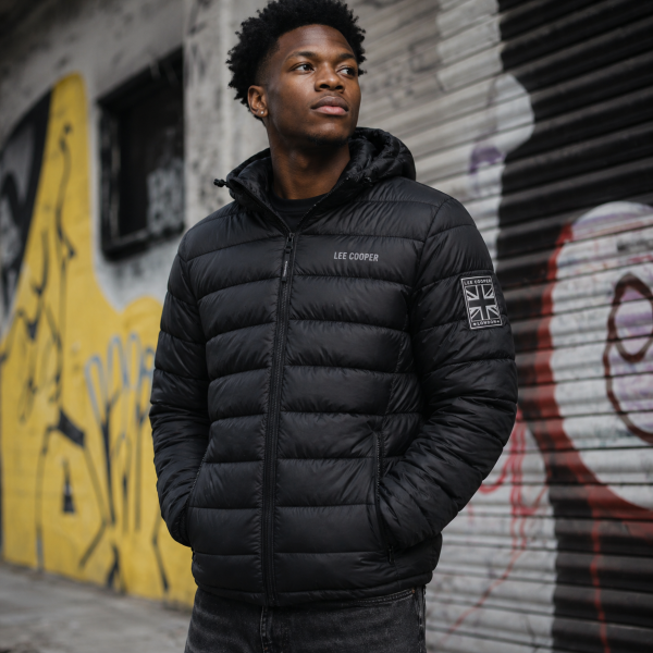 Alternative view of Lee Cooper Men’s Black Puffer Jacket – Hooded Winter Essential