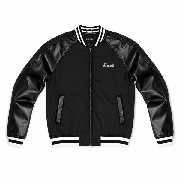 Borelli Black Bomber Jacket – Premium Italia Crest | Slim Fit Streetwear